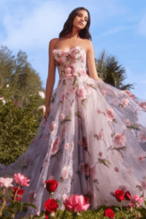 Pink Embroidered Floral Wedding Dress