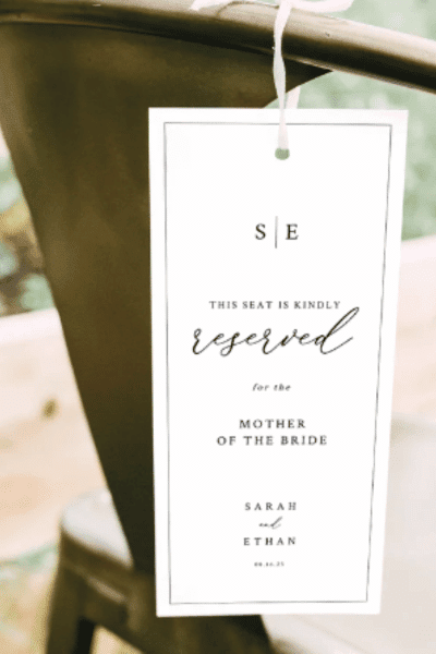 Reserved Seating Sign Template, Minimalist Wedding Monogram, Editable Seat Tag