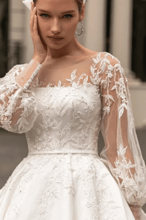 Tulle Ethereal Puff Sleeves Bridal Dress