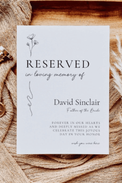 Wedding Reserved Sign Minimal In Loving Memory