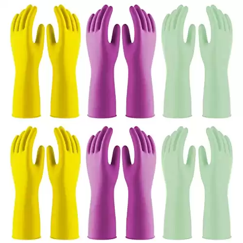 Reusable Rubber Gloves for Cleaning, Latex with Flocked Cotton Liner, Water Resistant