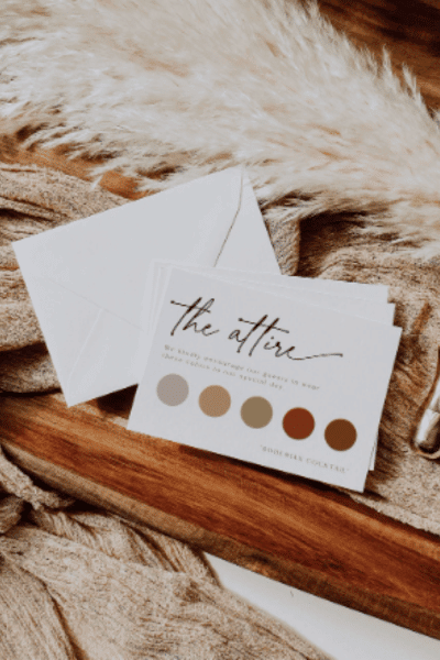 Wedding Attire Card Template, Wedding Color Palette