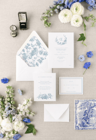 summer-wedding-colors-color-palette-blue-and-white-toile-wedding-invitations