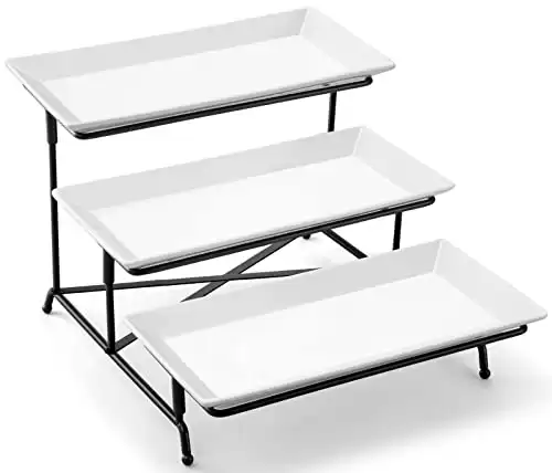 Yedio 3 Tier Serving Tray Set Porcelain Tiered Serving Trays Platters, Collapsible 12 Inch