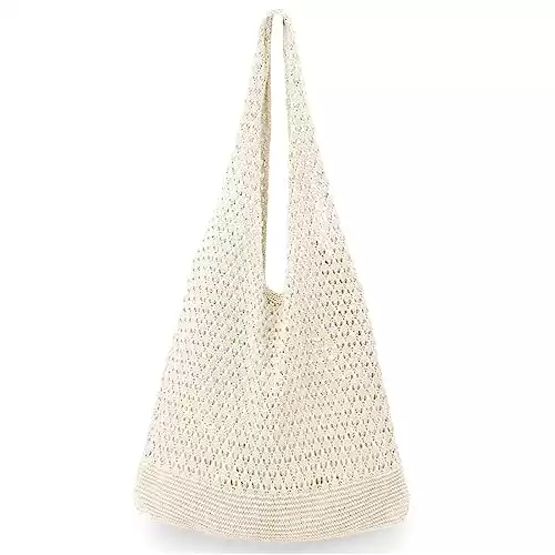 hatisan Crochet Bags for Women Summer Beach Tote Bag Aesthetic Tote Bag Hippie Bag Knit Bag (Beige)