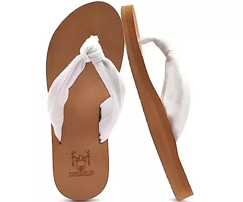 KuaiLu Flip Flops for Women with Arch Support Yoga Mat Comfortable Summer Beach Walking Thong Sandals Slip On wedding bridesmaid bride bridal Indoor Outdoor White Khaki Size 8