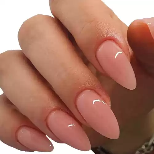 Lacheer Nude Press on Nails Medium - Winter Fake Nails Short Almond Shape Glue on Nails,Glitter False Nails Full Cover Acrylic Stick on Nails for Women Girls Gift