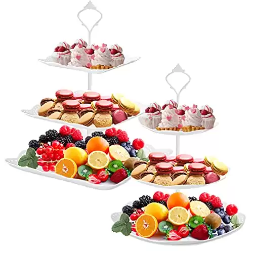 Cupcake Stand,2 Set of 3-Tier Dessert Plates For Cookies Weddings Square And Round