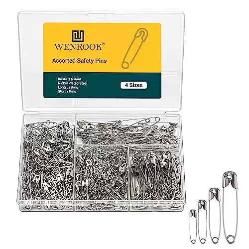 Wenrook 300 Pack Safety Pins Assorted, 4 Different Sizes, Heavy Duty Safety Pins
