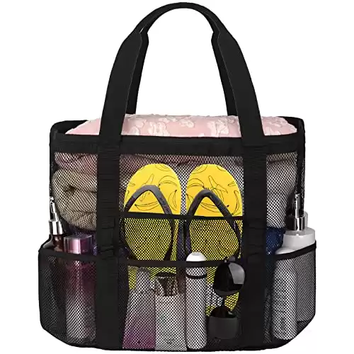 wanchel Mesh Beach Bags for Women - Plus Waterproof Sandproof Tote Bag with 8 Pockets and 1 inner Zipper Closure Pockets
