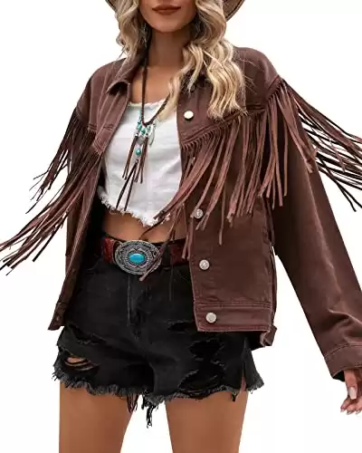 Vetinee Jackets for Women Casual Womens Shacket Jacket Brown Jacket Womens Fringe Jacket Ladies Jacket Country Concert Outfits for Women Brown Fit Size X-Large XL Size 16 Size 18