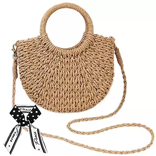 Small Straw Bag For Women Crossbody Beach Wicker Purse Rattan Handbag For Summer