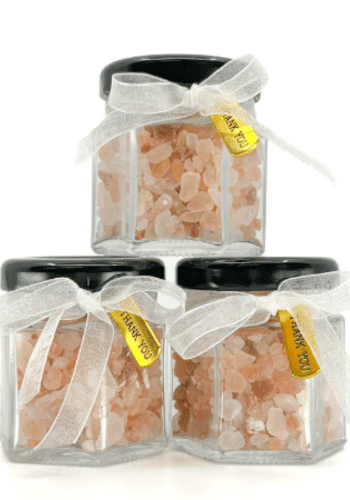 Pink Himalayan Salt Favors with Thank You Charm & White Ribbon