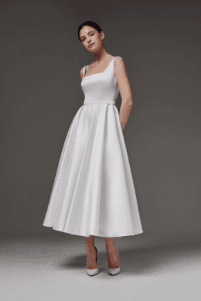 Tea length dress Satin wedding dress