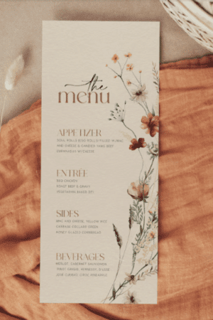 Beige Floral Menu, Wedding menu template