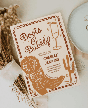 Boots and Bubbly Bridal Shower Invitation