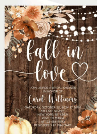 Fall in Love Bridal Shower invitation Editable template