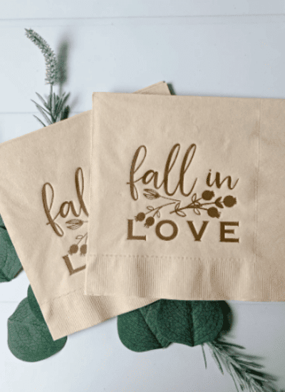 Fall in Love Luncheon Napkin  Tan & Gold