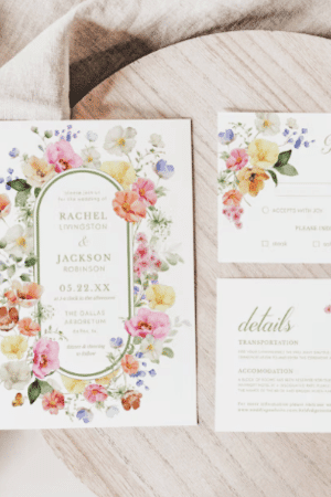 Garden Flowers Wedding Invitation Template Set