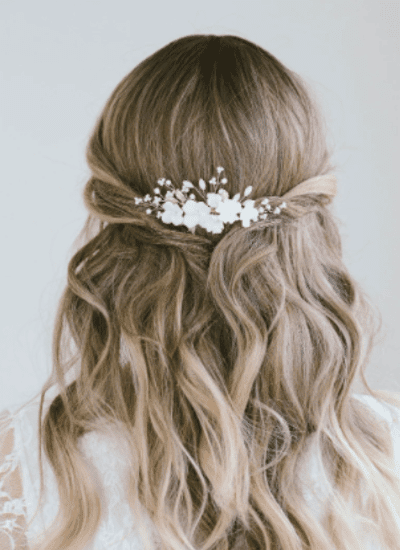 Gold Flower Wedding Hair Comb, Ceramic Floral Bridal Comb