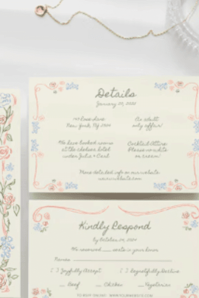 Whimsical Floral Wedding Invitation Suite Template, Hand drawn