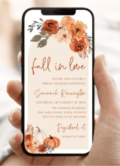 Fall in Love Bridal Shower Digital Invitation, Arch Boho Fall Pumpkin Bridal Shower Evite