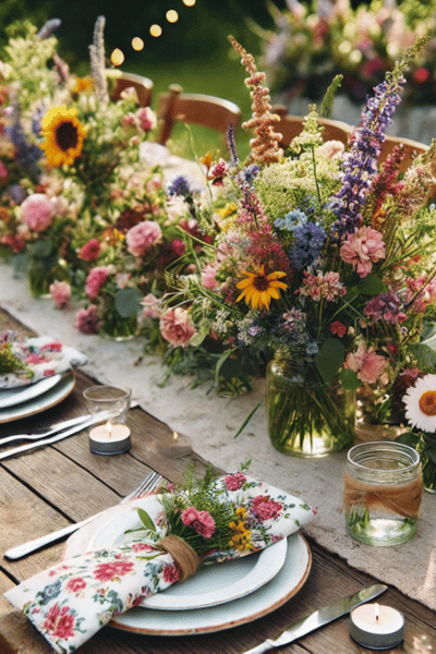 wildflower themed wedding decor centerpieces 