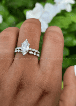 1.5 CT Marquise Cut Moissanite Diamond Engagement Ring Set