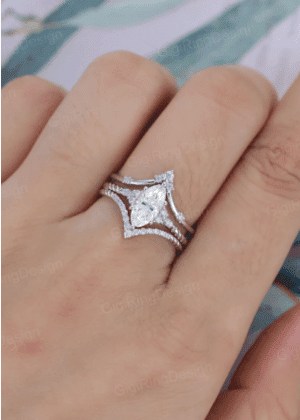 3PCS Marquise moissanite engagement ring set