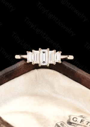  5 Stones Baguette Ring Gold Wedding Ring