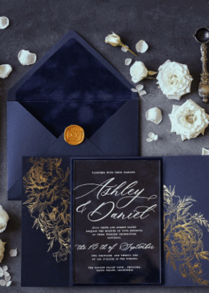 Acrylic Navy Blue Wedding Invitations Luxury Velvet