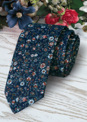 BLUE Floral Tie Wedding Marine WildFlowers