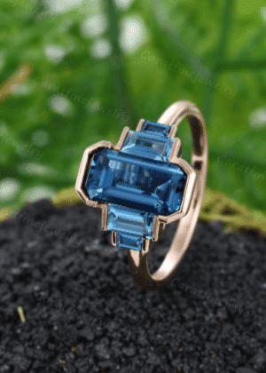 Blue Topaz ring Unique Rose Gold Engagement Ring