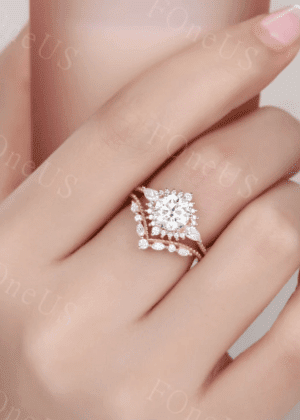 Cluster Ring Art Deco Wedding Set