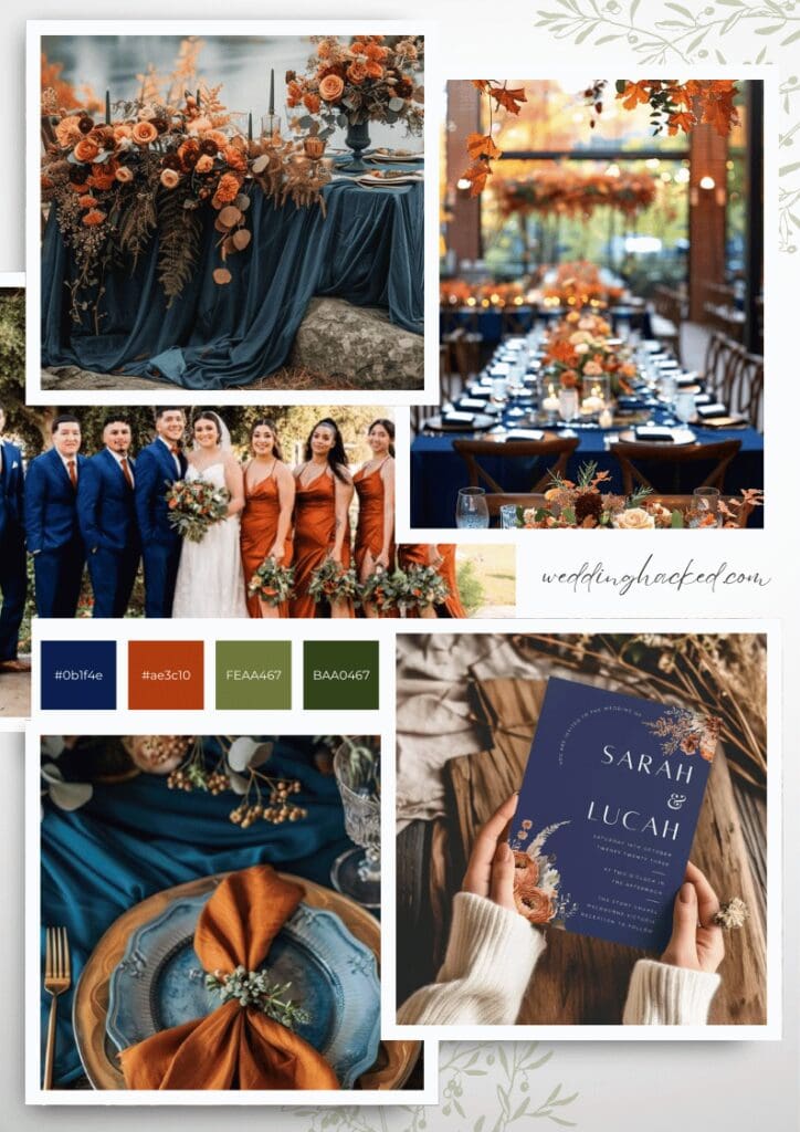 Color Palette navy blue terracotta burnt orange fall scheme colors wedding