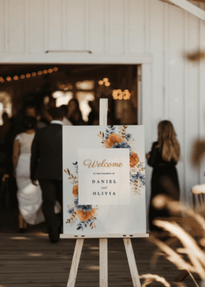 Editable Navy Blue Rust Wedding Welcome Sign