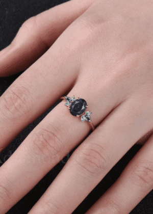 Galaxy Healing Oval Cut Blue Sandstone Engagement Ring