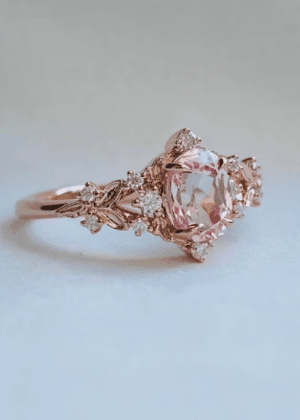 Greta Whimsical Engagement Ring Gold Peach sapphire ring