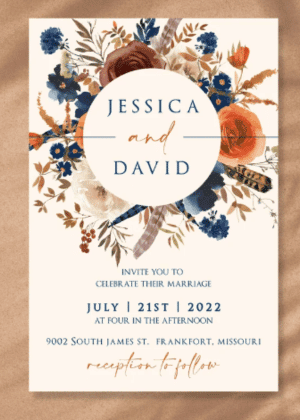 Indigo and Rust wedding invite