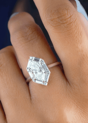 Marquise Cut Moissanite Diamond Ring with Side Baguette Moissanite Ring