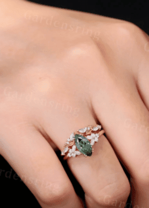 Marquise cut Green Sapphire Engagement ring set