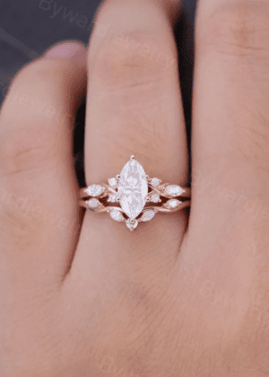 Marquise cut Moissanite engagement ring set Unique