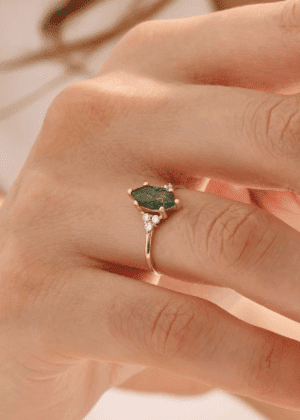 Moss Agate Marquise Engagement Ring