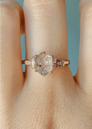 Raw Burn Diamond Ring Rutilated Quartz Engagement Ring