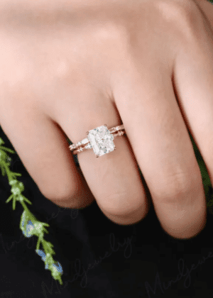 Rose Gold Radiant cut moissanite engagement ring set