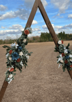 Terracotta and Slate Blue Arbor Swags, Wedding Arbor Decor