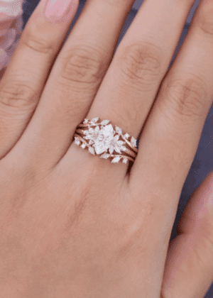 Unique Marquise cut Moissanite engagement ring set