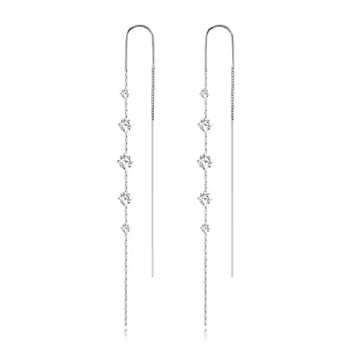 Threader Earrings for Women 925 Sterling Silver Plated Cubiz Zircoina