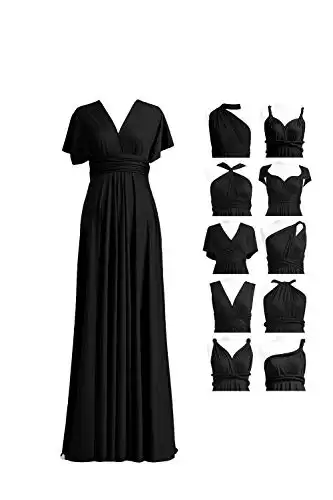 Women's Elegant Formal Bridesmaid Evening Gown Sleeveless Ruched Party Cocktail Maxi Long Infinity Dress with Bandeau Black