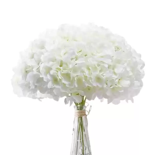 White Hydrangea Silk Flowers Heads Pack of 10 Ivory White